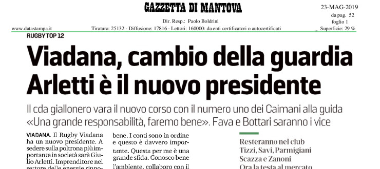 Viadana, cambio della guardia. Arletti è il nuovo presidente