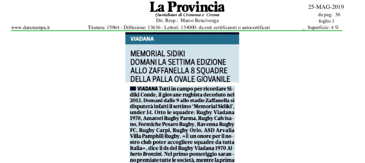 Memorial Sidiki domani la settima edizione