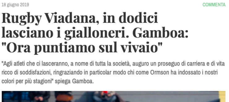 Rugby Viadana, in dodici  lasciano i gialloneri. Gamboa:  "Ora puntiamo sul vivaio"