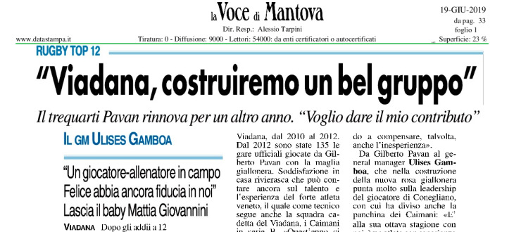 "Viadana, costruiremo un bel gruppo"