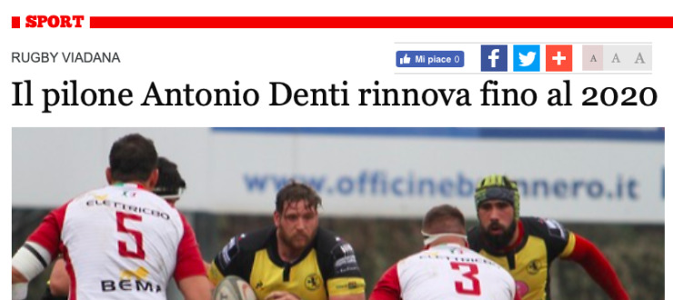 Il pilone Antonio Denti rinnova fino al 2020
