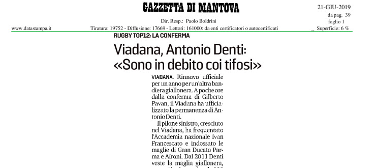 Viadana, Antonio Denti: "Sono in debito coi tifosi"