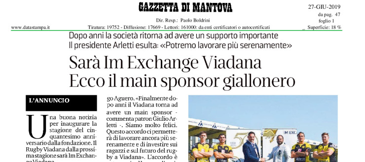 Sarà IM Exchange Viadana. Ecco il main sponsor giallonero