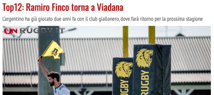 Top12: Ramiro Finco torna a Viadana