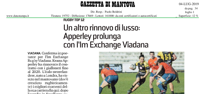 Un altro rinnovo di lusso: Apperley prolunga con l'IM Exchange Viadana