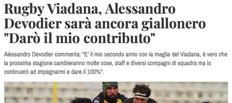 Rugby Viadana, Alessandro  Devodier sarà ancora giallonero "Darò il mio contributo"