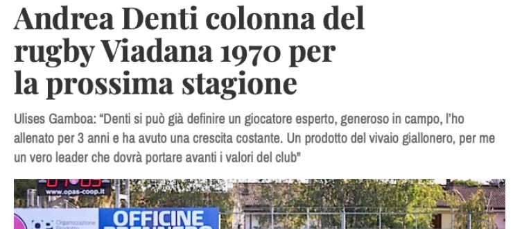 Andrea Denti colonna del  rugby Viadana 1970 per  la prossima stagione
