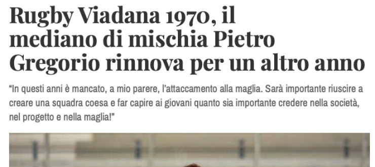 Rugby Viadana 1970, il  mediano di mischia Pietro  Gregorio rinnova per un altro anno