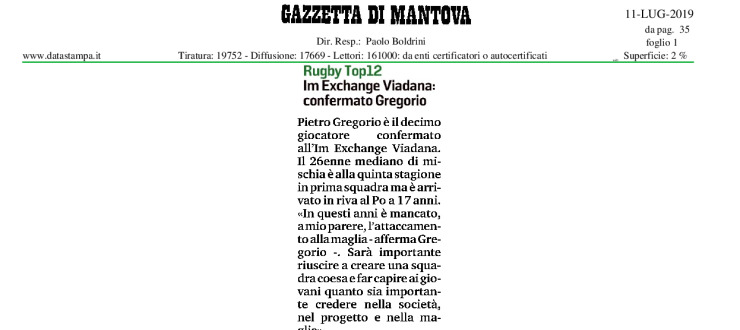 IM Exchange Viadana: confermato Gregorio