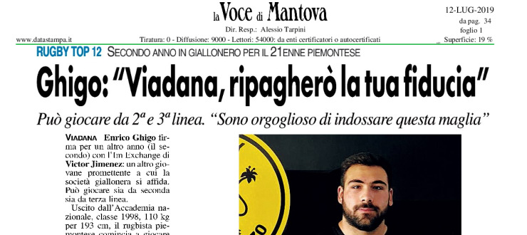 Ghigo: "Viadana, ripagherò la tua fiducia"