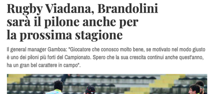 Rugby Viadana, Brandolini  sarà il pilone anche per  la prossima stagione