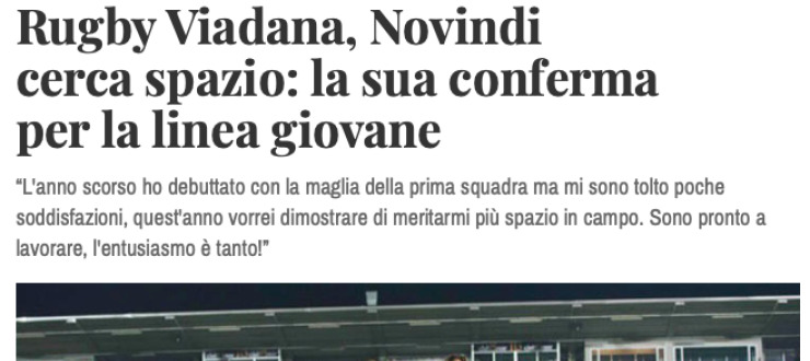 Rugby Viadana, Novindi  cerca spazio: la sua conferma  per la linea giovane