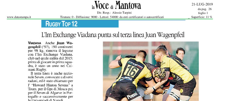 L'IM Exchange Viadana punta sul terza linea Juan Wagenpfeil