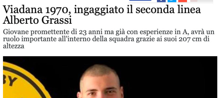 Viadana 1970, ingaggiato il seconda linea Alberto Grassi