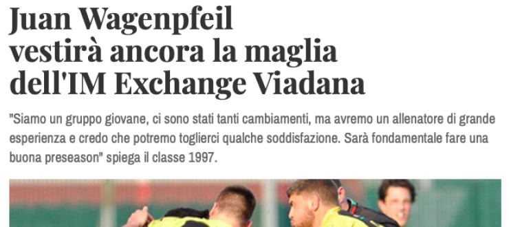 Juan Wagenpfeil  vestirà ancora la maglia  dell'IM Exchange Viadana