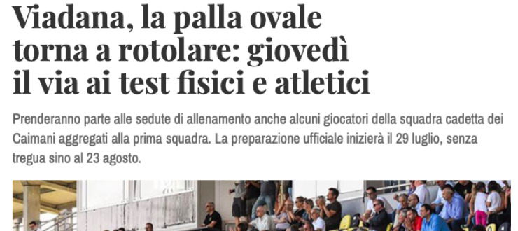 Viadana, la palla ovale  torna a rotolare: giovedì  il via ai test fisici e atletici