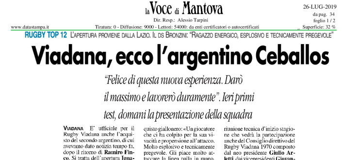 Viadana, ecco l'argentino Ceballos