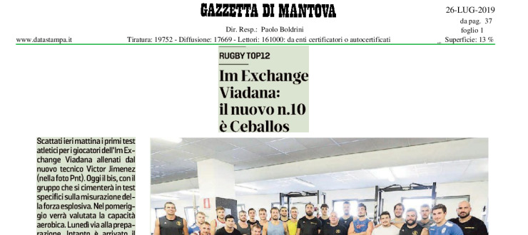 IM Exchange Viadana: il nuovo n.10 è Ceballos