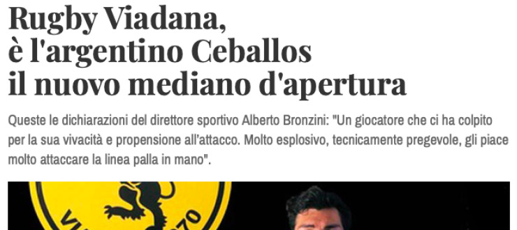 Rugby Viadana,  è l'argentino Ceballos  il nuovo mediano d'apertura