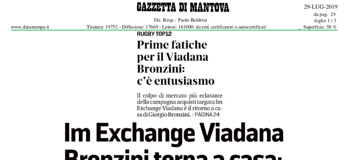 Im Exchange Viadana Bronzini torna a casa: «Tanti giovani e grande entusiasmo»