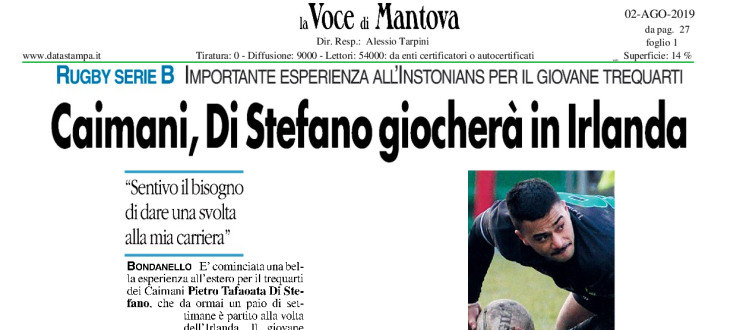 Caimani, Di Stefano giocherà in Irlanda