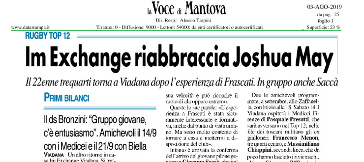 Im Exchange riabbraccia Joshua May