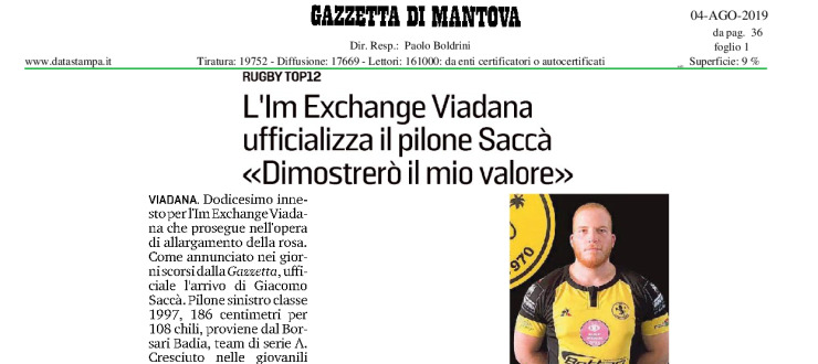 L'Im Exchange Viadana ufficializza il pilone Saccà "Dimostrerò il mio valore"