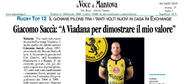 Giacomo Saccà: "A Viadana per dimostrare il mio valore"