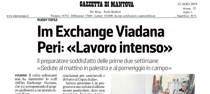 Im Exchange Viadana Peri: "Lavoro intenso"
