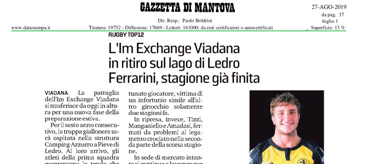 L'Im Exchange Viadana in ritiro sul lago di Ledro. Ferrarini, stagione già finita