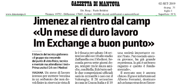 Jimenez al rientro dal camp "Un mese di duro lavoro. Im Exchange a buon punto"