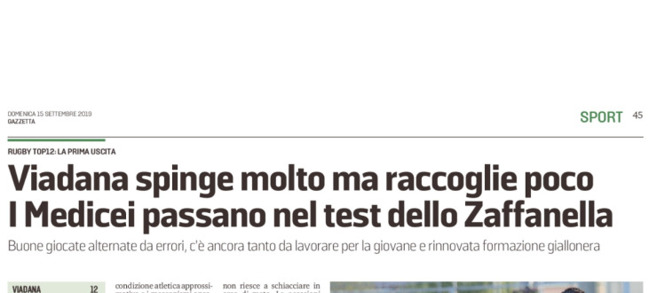 Viadana spinge molto ma raccoglie poco. I Medicei passano nel test dello Zaffanella