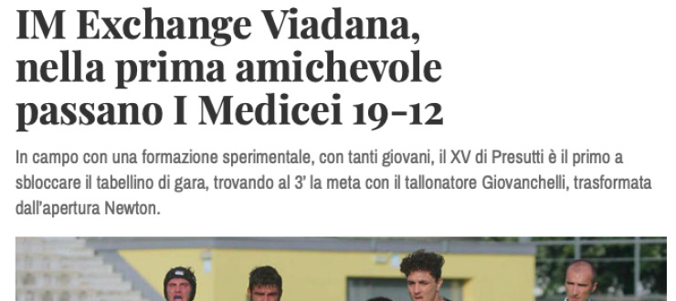 IM Exchange Viadana,  nella prima amichevole  passano I Medicei 19-12