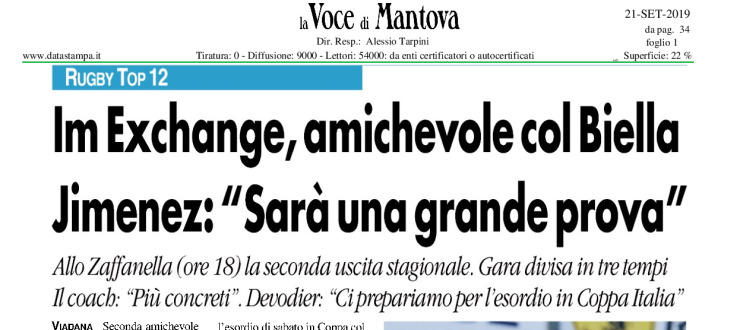 Im Exchange, amichevole col Biella. Jimenez: "Sarà una grande prova"