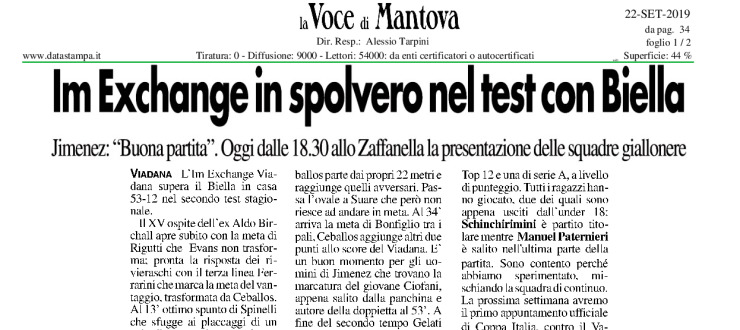 Im Exchange in spolvero nel test con Biella