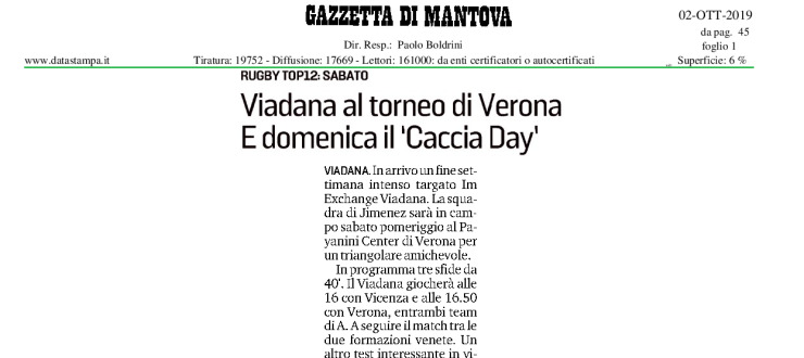 Viadana al torneo di Verona. E domenica il "Caccia Day"