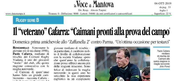 Il "veterano" Cafarra: "Caimani pronti alla prova del campo"