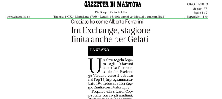 Im Exchange, stagione finita anche per Gelati