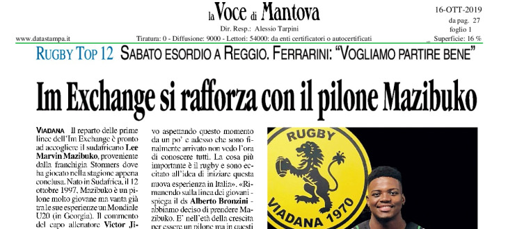 Im Exchange si rafforza con il pilone Mazibuko