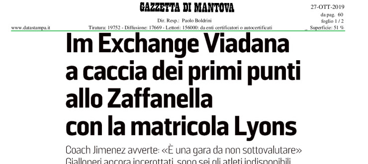 Im Exchange Viadana a caccia dei primi punti allo Zaffanella con la matricola Lyons