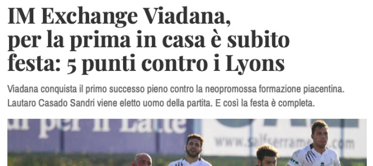 IM Exchange Viadana,  per la prima in casa è subito  festa: 5 punti contro i Lyons