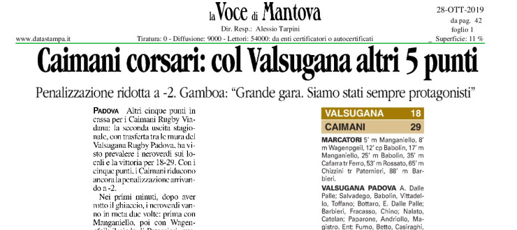 Caimani corsari: col Valsugana altri 5 punti