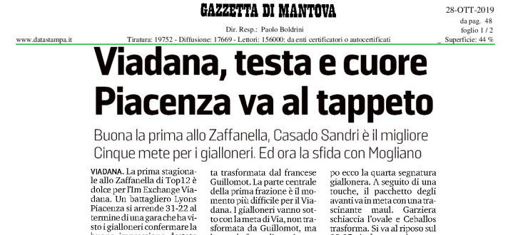 Viadana, testa e cuore. Piacenza va al tappeto