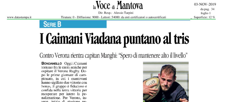 I Caimani Viadana puntano al tris