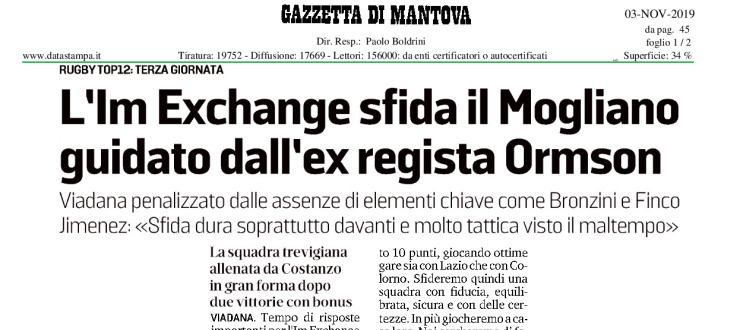 L'Im Exchange sfida il Mogliano guidato dall'ex regista Ormson