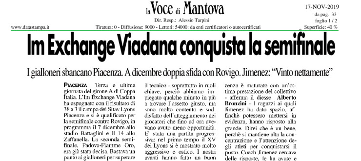 Im Exchange Viadana conquista la semifinale