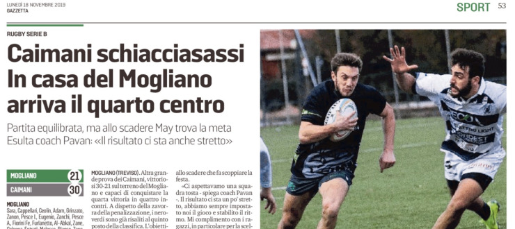 Caimani schiacciasassi. In casa del Mogliano arriva il quarto centro