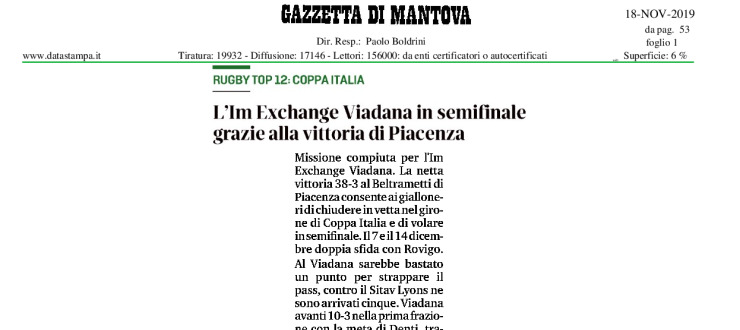 L'Im Exchange Viadana in semifinale grazie alla vittoria di Piacenza