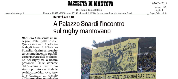 A Palazzo Soardi l'incontro sul rugby mantovano
