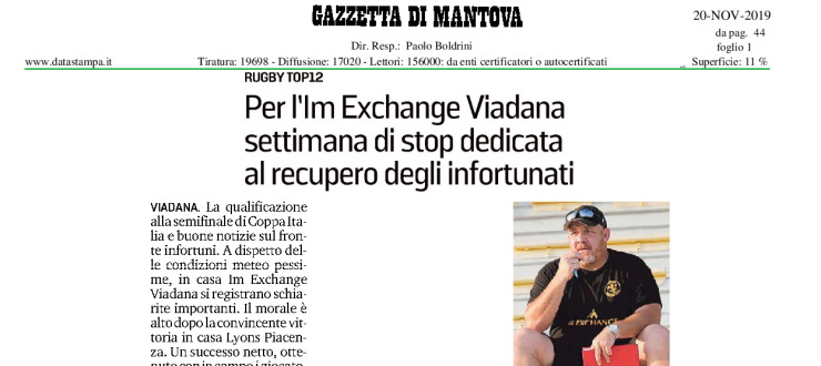Per l'Im Exchange Viadana settimana di stop dedicata al recupero degli infortunati